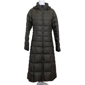 North Face 550 Coat Long Puffer Goose Down Jacket Hood Olive Green Women Size M